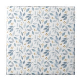 Elegantes blaues Wasserfarben-Botanikmuster Fliese (Vorderseite)