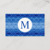 Elegantes, blaues Watercolor Scale Muster Monogram Visitenkarte (Vorderseite)