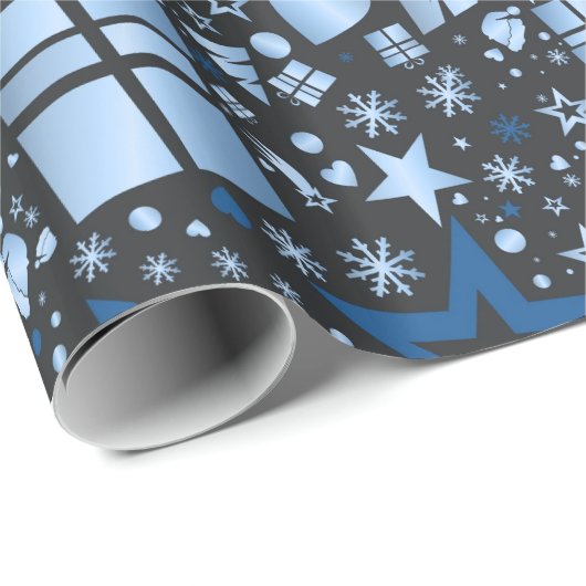 Elegantes Blaues Weihnachtsbaummuster Geschenkpapier (Rolleneckpunkt)