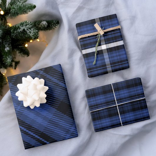 Elegantes blaues Weihnachtsflanell kariertes Muste Geschenkpapier Set