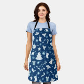 Elegantes Blaues Weihnachtsmuster Schürze (Getragen)