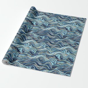 Elegantes blaues Wellenmuster mit goldenen Akzente Geschenkpapier