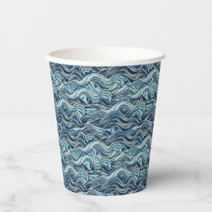 Elegantes blaues Wellenmuster mit goldenen Akzente Pappbecher