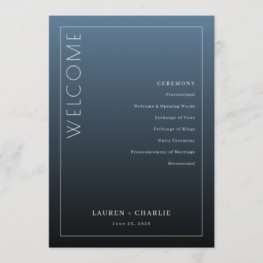 Elegantes blaues Zeremonieprogramm Programm (Vorderseite)