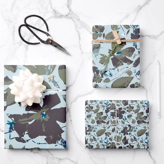 Elegantes blaugrünes Blumenmuster Geschenkpapier Set