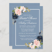 Elegantes, blaurosa, florales Brautparty Einladung (Vorne/Hinten)