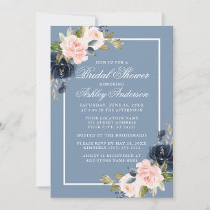 Elegantes, blaurosa, florales Brautparty Einladung