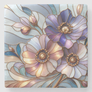 Elegantes Bleiglas-Blumendesign in sanften Pastell Steinuntersetzer