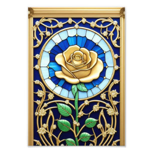 Elegantes Bleiglasfenster mit goldener Rose Fotodruck