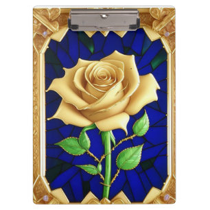 Elegantes Bleiglasfenster mit goldener Rose Klemmbrett