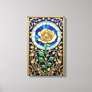 Elegantes Bleiglasfenster mit goldener Rose Leinwanddruck