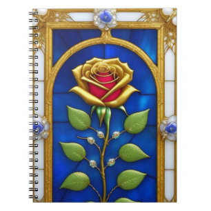 Elegantes Bleiglasfenster mit goldener Rose Notizblock