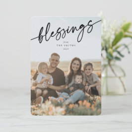 Elegantes 'Blessings' schwarzes Typografisches Skr Feiertagskarte