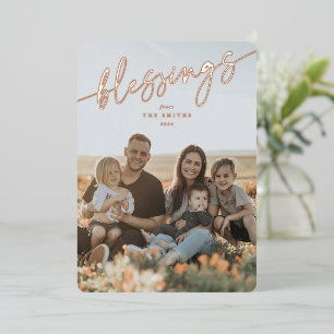 Elegantes 'Blessings' Typografisches Skript Folien Feiertagskarte