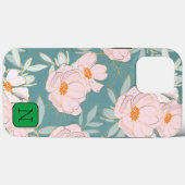Elegantes Blickfang Design Initial Blue Blume Case-Mate iPhone Hülle (Rückseite (Horizontal))