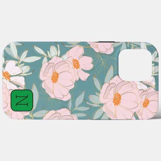 Elegantes Blickfang Design Initial Blue Blume Case-Mate iPhone Hülle (Rückseite (Horizontal))
