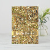Elegantes bling Gold Einladung (Stehend Vorderseite)
