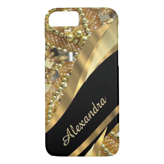 Elegantes bling Schwarzes und Gold des Case-Mate iPhone Hülle (Rückseite)