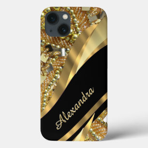 Elegantes bling Schwarzes und Gold des iPhone 13 Hülle