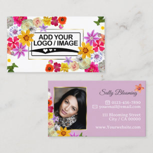 Elegantes Blooming Wildblumen Gold Lilac Logo-Foto Visitenkarte