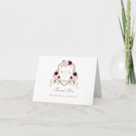 Elegantes Bloral Blush Burgundy Wedding Wappen Dankeskarte