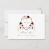 Elegantes Bloral Blush Burgundy Wedding Wappen Dankeskarte (Vorderseite)