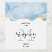 Elegantes Blue Agate und Gold Glitzer Weinkultur u Weinetikett (Einzelnes Label)