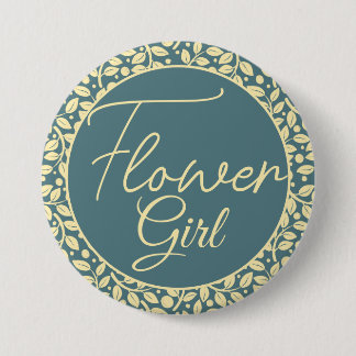 Elegantes Blue and Cream Leaf Flower Girl Button