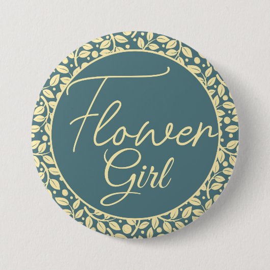 Elegantes Blue and Cream Leaf Flower Girl Button (Vorderseite)