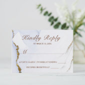 Elegantes Blue and Gold Abstract Design Wedding RS RSVP Karte (Stehend Vorderseite)