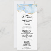 Elegantes Blue and Gold Agate Border Wedding Menü Einladung (Vorderseite)