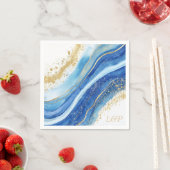 Elegantes Blue and Gold Aquarellmonogramm Napkin Serviette (Beispiel)