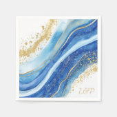 Elegantes Blue and Gold Aquarellmonogramm Napkin Serviette (Vorderseite)
