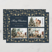 Elegantes Blue and Gold Family Foto Weihnachten (Vorne/Hinten)