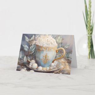 Elegantes Blue and Gold Holiday Coffee Design Karte