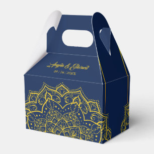 Elegantes Blue and Gold Mandala Gastgeschenk Hochz Geschenkschachtel