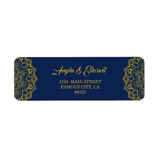 Elegantes Blue and Gold Mandala Rücksendesiegel (Vorne)