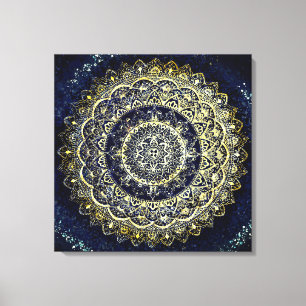Elegantes Blue and Gold Mandala Yoga Studio Malere Leinwanddruck