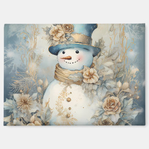 Elegantes Blue and Gold Snowman Holiday Design Magnet