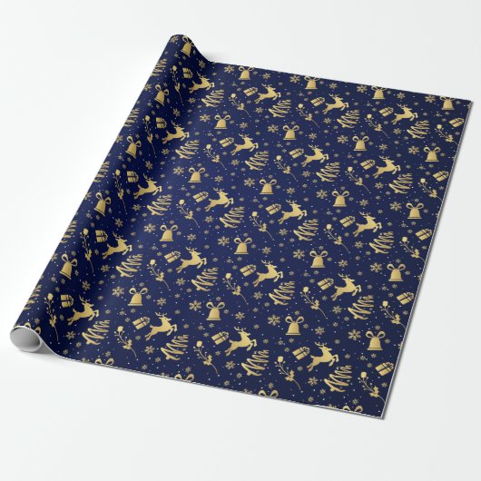 Elegantes Blue and Gold Weihnachtsgeschenk Geschenkpapier (Ungerollt)