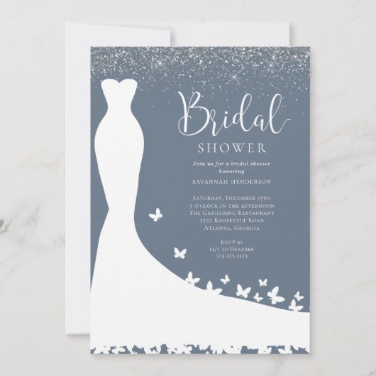 Elegantes Blue and Silver Glitzer Brautparty Invi Einladung (Vorderseite)