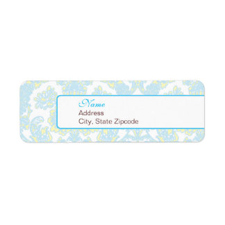 Elegantes Blue and Yellow Damask Address Label