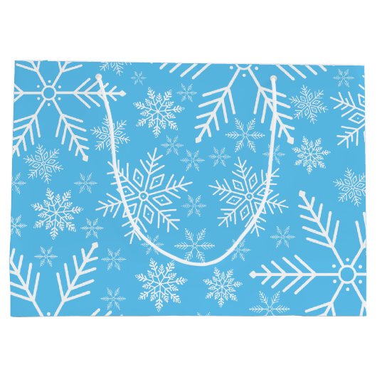 Elegantes Blue Aqua Weißer Winter Snowflake Große Geschenktüte (Rückseite)