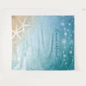 Elegantes Blue Aquamarin Watercolor Beach Hochzeit Wandteppich (Vorderseite (Horizontal))