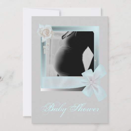 Elegantes Blue Baby Shower Foto Einladung (Vorderseite)