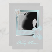 Elegantes Blue Baby Shower Foto Einladung (Vorne/Hinten)