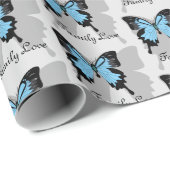 Elegantes Blue Backed Butterfly Shadow Monogramm Geschenkpapier (Rolleneckpunkt)