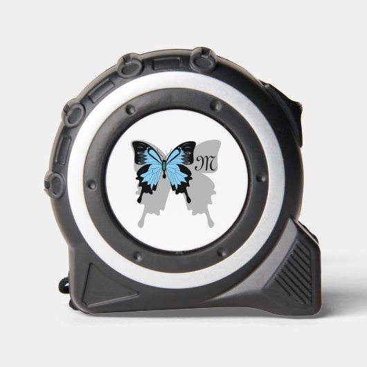 Elegantes Blue Backed Butterfly Shadow Monogramm Maßband (Vorderseite)