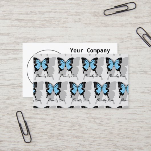 Elegantes Blue Backed Butterfly Shadow Monogramm Visitenkarte (Vorderseite/Rückseite Beispiel)