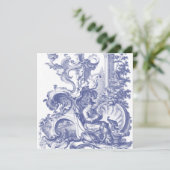 Elegantes Blue Baroque Einladung (Stehend Vorderseite)